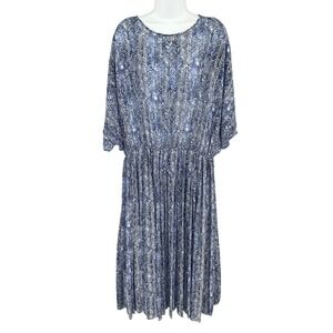Banana‎ Republic Women's XL Blue White Chevron Midi Dress Pleated Flowy Career